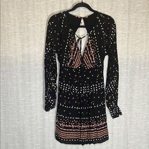 Free People Artsy Multicolor Long Sleeve Cutout Dress Size Small